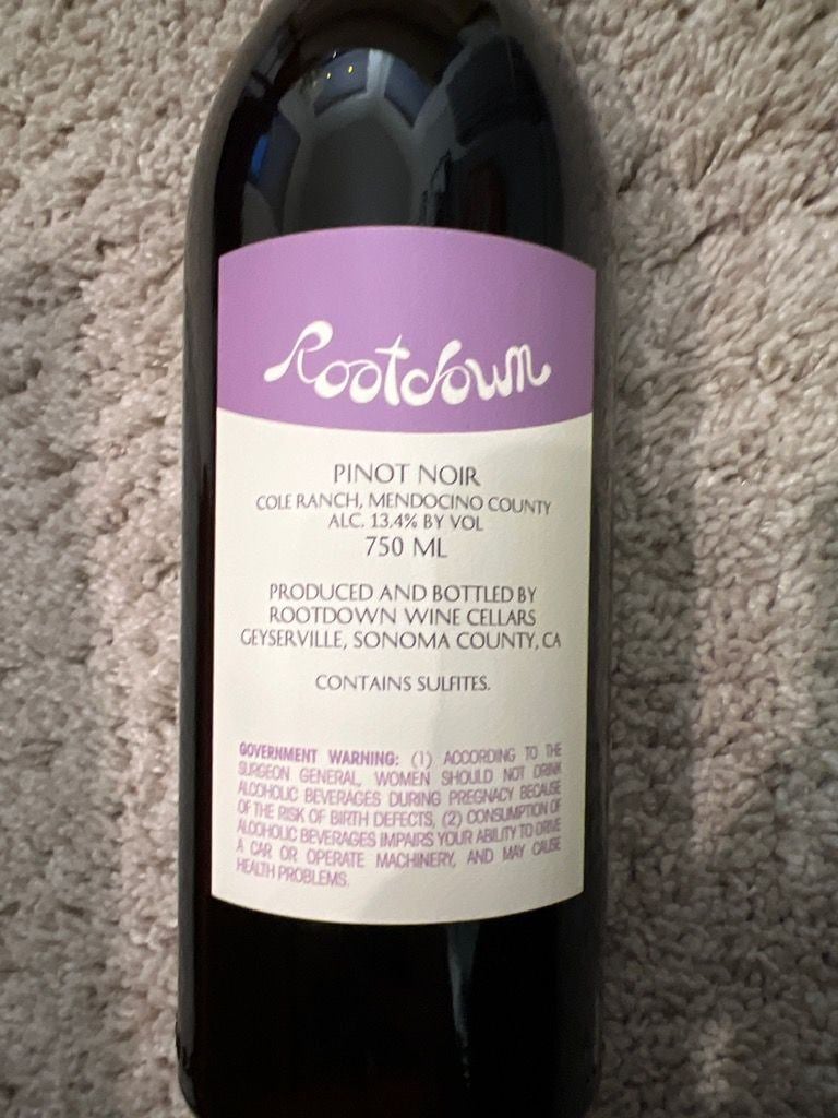 Rootdown 'Cole Ranch' Pinot Noir 2022 Mendocino, California